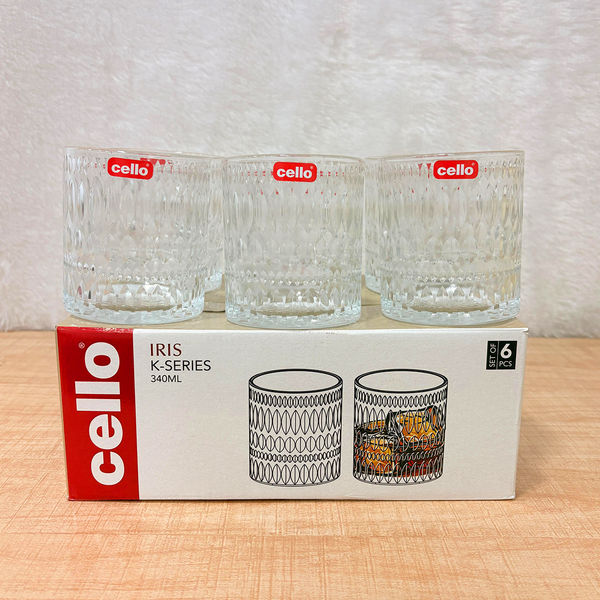 AM6552 Cello Iris K-Series Glass Tumbler Set (340ml, 6 Pieces)