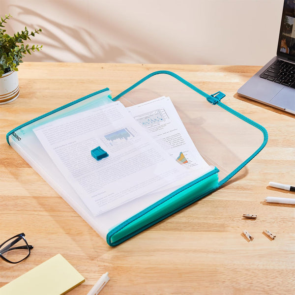 AM5899 Transparent Expanding File Folder with 12 Pockets, Handle, and Buckle (33x25cm)