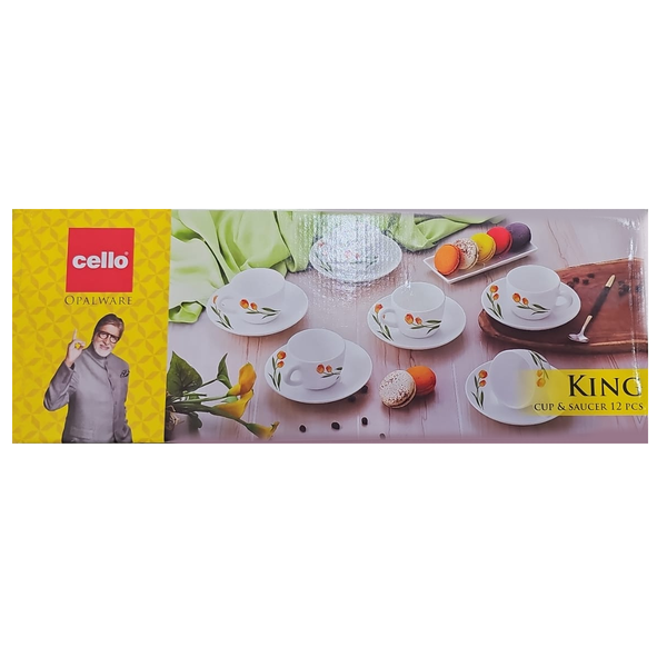 AM0895_CELLO Opalware king Cup & Saucer set 12 pcs