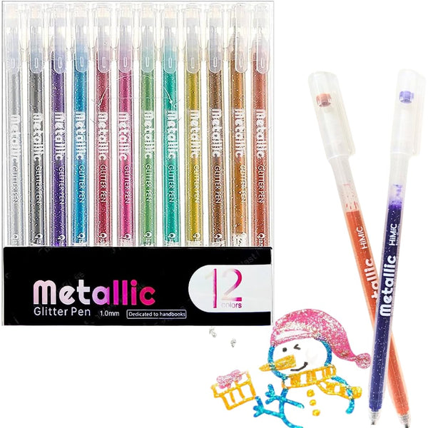 AM0878 Metallic Glitter Gel Pens 1.0mm Colored Pen 12 Colors