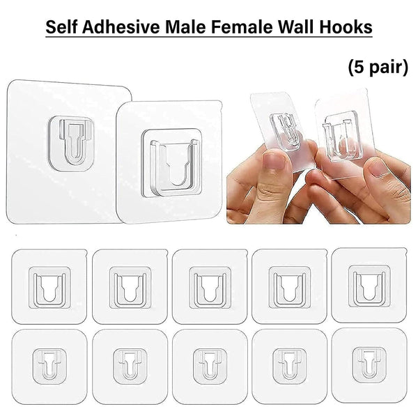 AM6537 Self Adhesive Male Female Wall Hooks (5 Pair)