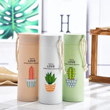 AM5216 Cactus love Print Glass Water Bottle with Foodgrade Silicone Plastic - 450ml - Glass Bottle - Leak Proof - BPA Free For School, College, Travel - Easy to carry - Multicolour - Pack of 1