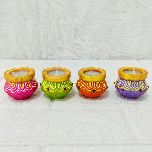 Di0384 Handcrafted Diwali Matka Style Wax Diyas – Multidesign Colorful