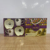 A07837 Alto Art & Craft Ceramic Tea & Coffee Cups and Apple-Shaped Dessert Bowls Gift Set (4 Pcs)