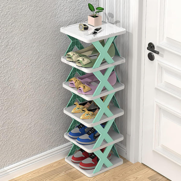 9054 6 Layer Shoe Rack Design Lightweight Adjustable Plastic Foldable Shoe Cabinet Storage Portable Folding Space Saving Shoe Organizer Home and Office