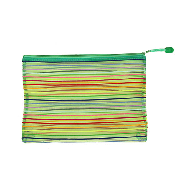 AM5227 Transparent Colorful Rainbow Stripe Multipurpose Bag, Fridge Bag with Zipper - 22.5x17Cm - Small (Pack of 1)