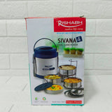 Di0175 Rishabh Sivana 4 Thermo Steel Lunch Box with Virgin Plastic Outer Case | 4 Steel Containers
