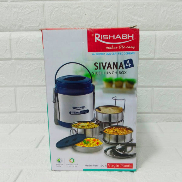 Di0175 Rishabh Sivana 4 Thermo Steel Lunch Box with Virgin Plastic Outer Case | 4 Steel Containers