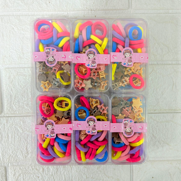 AM6379 Small Colorful Kids Hair Accessories Set - Hair Ties & Clips in a Box