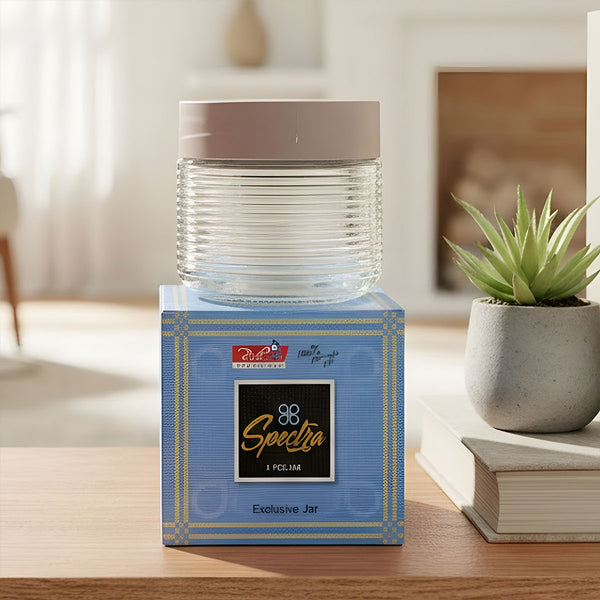TM0074 Spectra Exclusive Ribbed Glass Storage Jar with Airtight Lid - 1pc