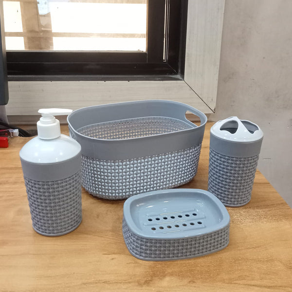 AM5748 JOYO Filo Bath Set - Oval Basket, Liquid Dispenser, Toothbrush Holder, Soap Dish, Brown, 4 pcs