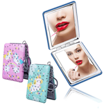 AM0877 Pocket Mirrors, Unicorn Design Portable Folding Travel 2-Sided Make up Magnifying Compact Mirror