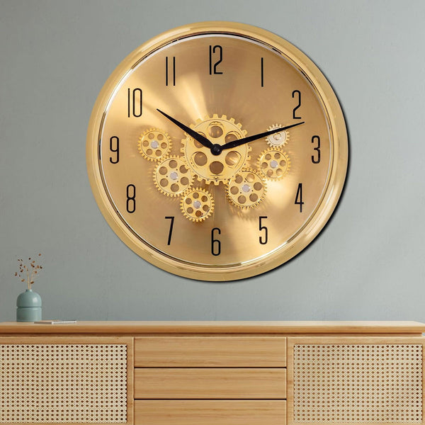 AM5947 The Moving Hour Luxury Designer Analog Gold Wall Clock with Moving Gear Mechanism