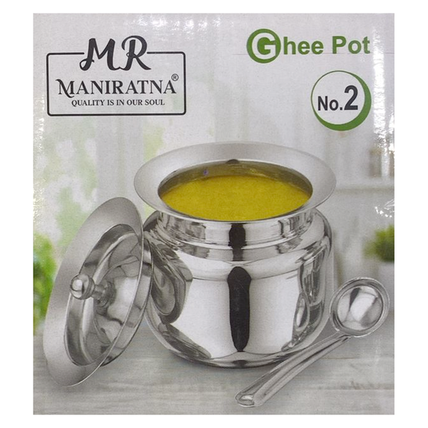 3441  Stainless Steel Heavy Ghee Pot/Jar With Spoon No-2