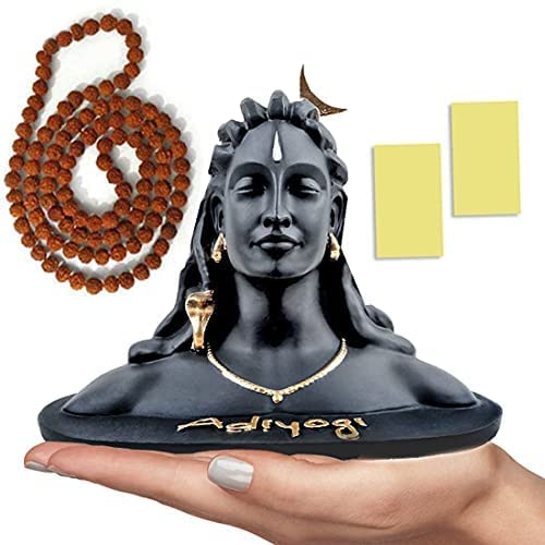 3241 3 inch Height Adiyogi Statue with Rudraksha Mala for Car Accessories for Dash Board, Pooja & Gift, Decor Items for Home & Office