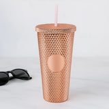 14083 Studded Cup Tumbler Straw Lid - Plastic Double Walled Cold Cup for iced Coffee