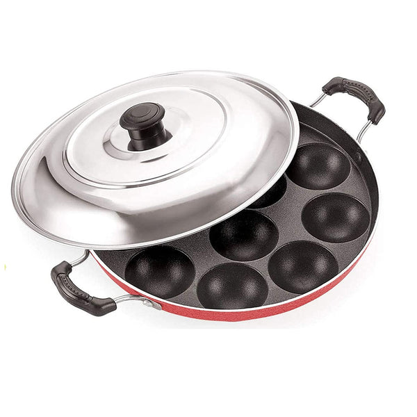 3996 Non Stick 12 Cavity Aluminium Appam Patra Appe Pan Non Stick with Lid