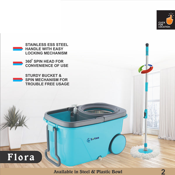 3980 Steel Spinner Bucket Mop 360 Degree Self Spin Mop Set