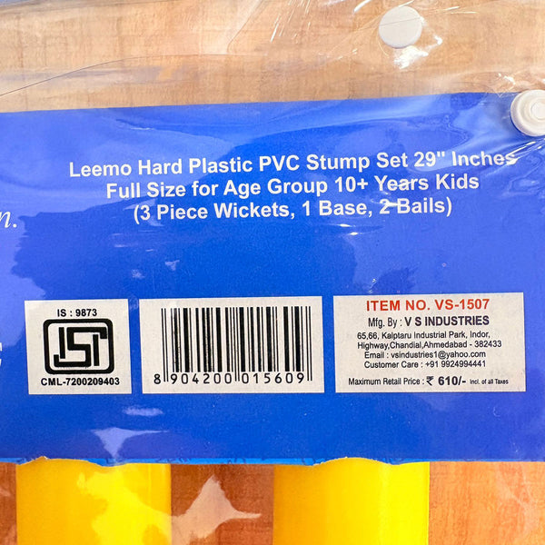 AM6510 Plastic Cricket Stumps Set - Big (3 Wickets, 1 Base, 2 Bails) - Age 10+ Years