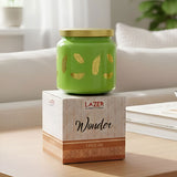 TM0076 Wonder Lime Green Feather Design Decorative Jar with Gold Lid - 1pc