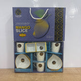 A07845 MANGO SLICE 7 Pcs Ceramic Tea Cup & Snack Platter Set with Chutney Bowl