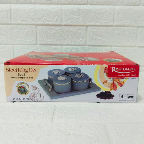 Di0189 Rishabh Steel King Deluxe 4-Piece Multipurpose Container With Tray Set