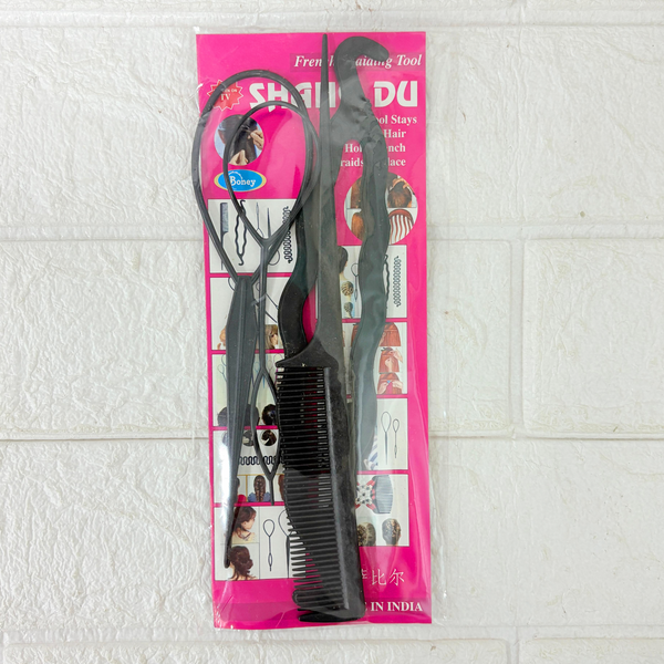 AM6376 Black Set of 4 Unique Hair Styling Tool Kit for Women & Girls