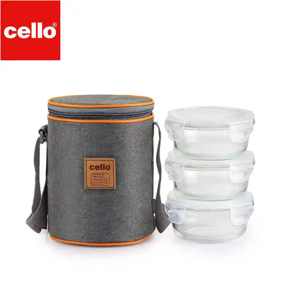 AM0651 CELLO Royale Round Glass Lunch Box 3Pcs Set 400 ml Amd Deodap