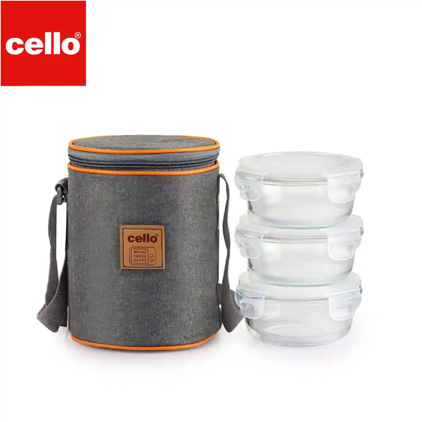 AM0651 CELLO Royale Round Glass Lunch Box 3Pcs Set (400 ml)