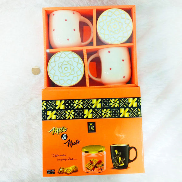 Di0312 Milk & Nuts 4-Piece Coffee Mug Gift Set – Premium Designer Cups