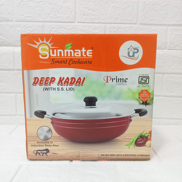 AM6141 Sunmate Deep Kadai with Steel Lid (2.5ltr)– Hammertone Series (Non-Stick Cookware)