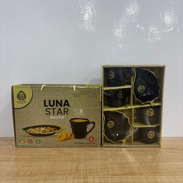 A07842 Luna Star 6 Pcs Ceramic Tea Set – 4 Tea Cups & 2 Serving Platters