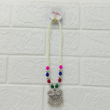 Di0305 Oxidized Silver Pendant Necklace with Pearl & Multicolor Beads