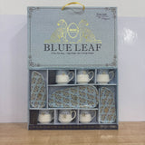 A07856 Blue Leaf 9-Piece Tea & Snack Set (6 Mugs, 1 Large Platter, 2 Small Platters)