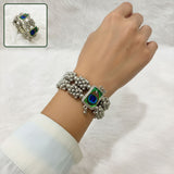 Di0214 Oxidized Peacock Feather Design Silver Bracelet