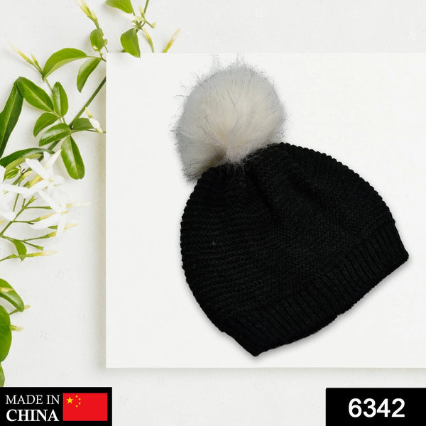 6342 Men's and Women's Skull Slouchy Winter Woolen Knitted Black Inside Fur Beanie Cap