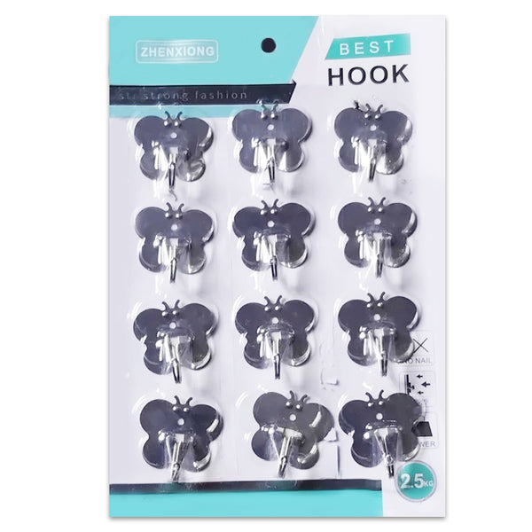 AM2182 Best Hook Butterfly Shape 12Pcs Steel Silver Hooks for Wall