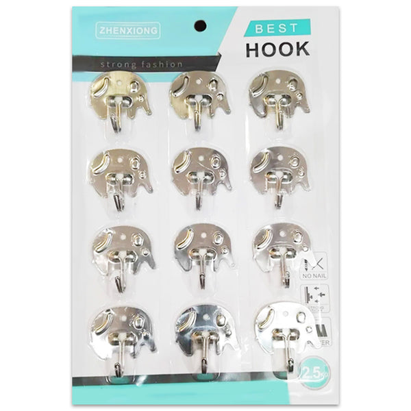 AM2169 Best Hook Elephant Shape 12Pcs Steel Silver Hooks for Wall Hanging, Kitchen, Bathroom