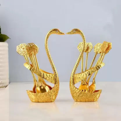 AM0734 Pack of 1 Gold Swan Dessert Spoon Holder Cutlery Set Stand Brass