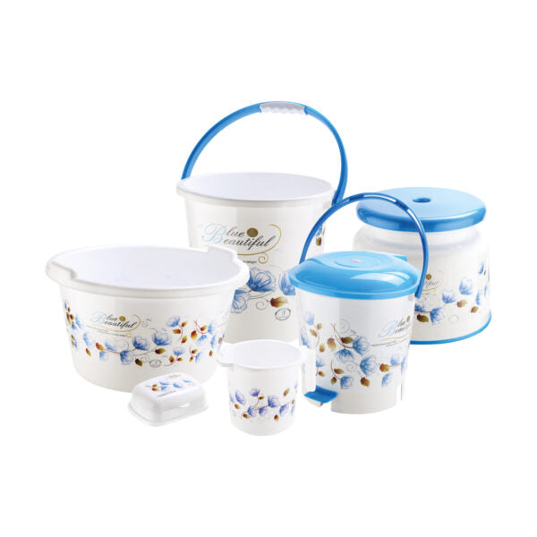 AM2587 Joyo Deluxe Bathroom Printed Bucket ,Pedal Bin ,Tub ,Round Patla ,Mug ,Soap case Set 6 Pcs