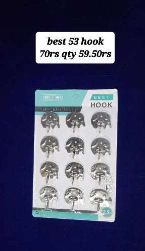 AM2169 Best Hook Elephant Shape 12Pcs Steel Silver Hooks for Wall Hanging, Kitchen, Bathroom