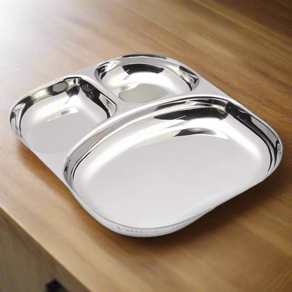 AM6014 Madhuram Stainless Steel Smiley Shape 3 Compartment Dinner Plate
