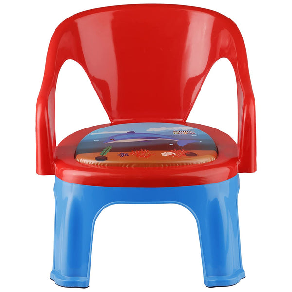 3974 Plastic Baby Chair with Soft Cushion & Sound Whistle for Kids - MultiColor