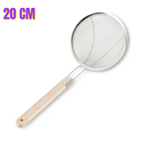 3132 20cm Stainless Steel Strainer Skimmer Deep Fry Jhara with U Shape Wooden Handle