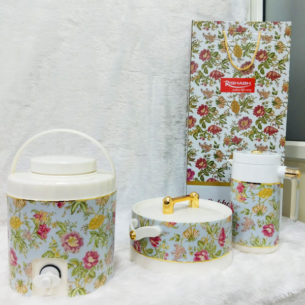 Di0377 Sukhoi Flora Print 3-Piece Insulated Kitchenware Gift Set — Water Jug, Hot Pot & Flask