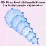 2154 Silicone Stretch Lids Reuseable Microwave Safe Flexible Covers  Set of 6