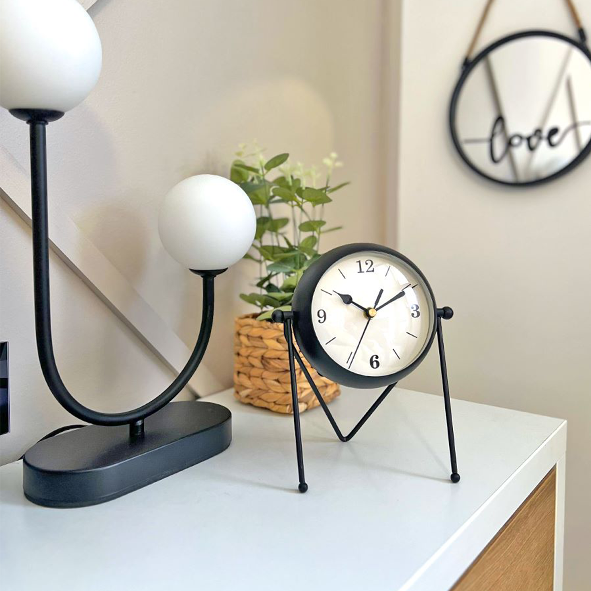 TM0107 Modern Minimalist 2-in-1 Rotating Table Clock & Vanity Mirror ...