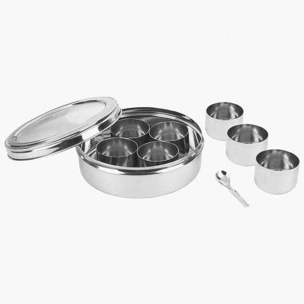 AM6005 Stainless Steel Spice Box with Glass Lid & Spoon – 7 Spice Containers