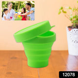 12078 Round Silicone Foldable Glass / Cup, Foldable Travel Mug With Lid (1 Pc)