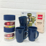 Di0247 Cello Midori Gift Set - 6-Piece Combo with 4 Ceramic Coffee Mugs (230ml) & 2 Glass Storage Jars (500ml)